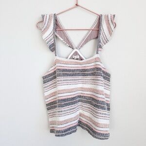 Madewell | Striped Sleeveless Ruffle Strap Top Neutral Knit Tank